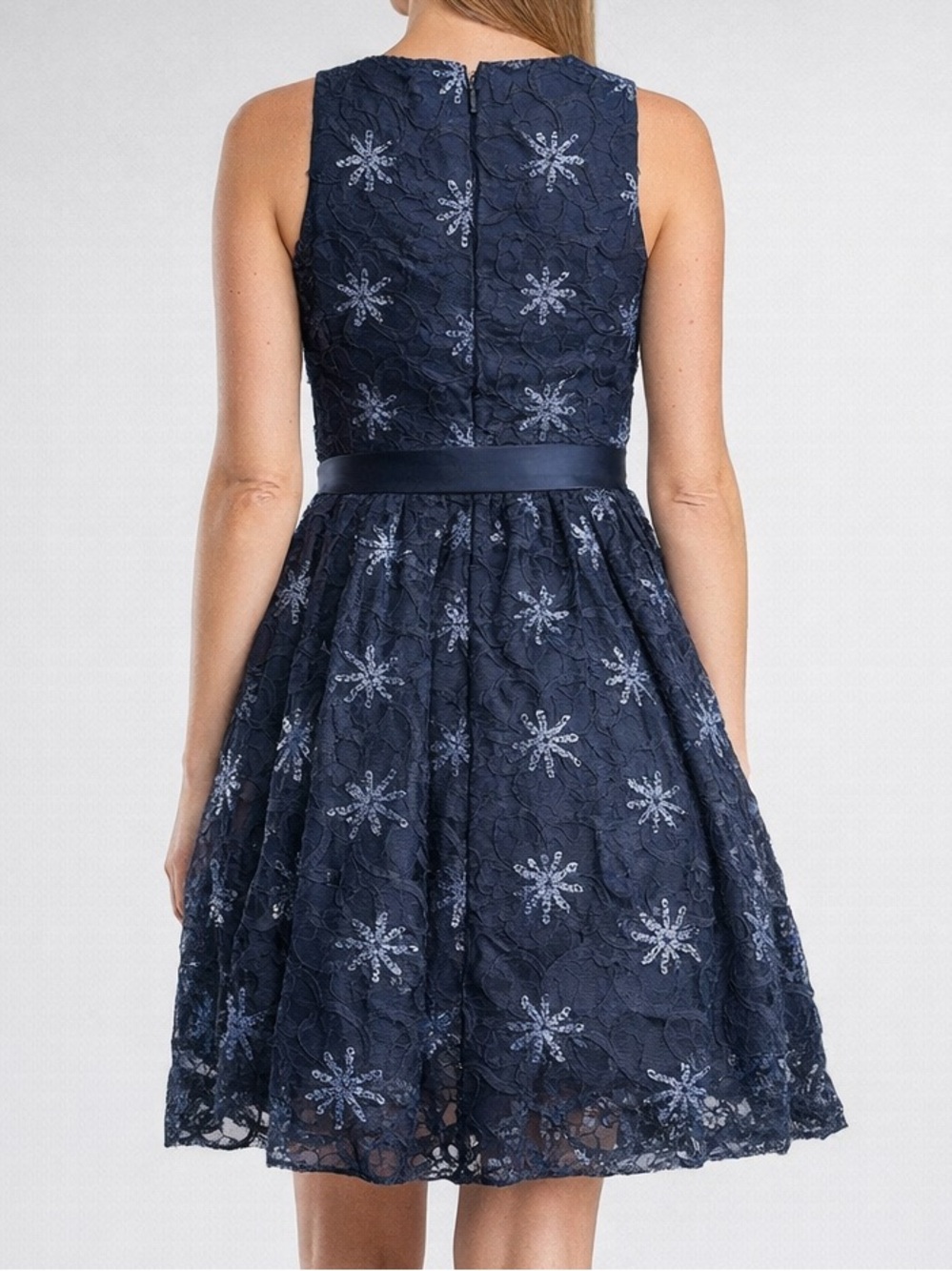 🆕🫐Taylor Navy Blue Floral Sequin Cocktail Dress Fit & Flare Party Dress Size 10 - Picture 3 of 17